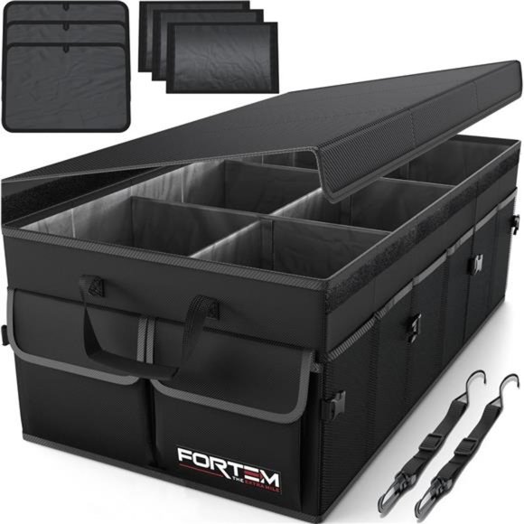 Car Trunk Organizer Collapsible Multi Compartment Car Organizer (Black XL)